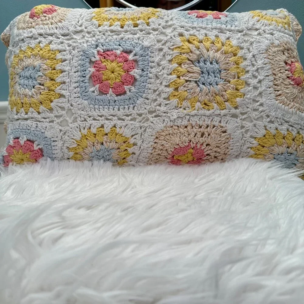 Chelsea & Theodore Cottagecore Olearia Crochet Grannycore Granny Square Pillow 1